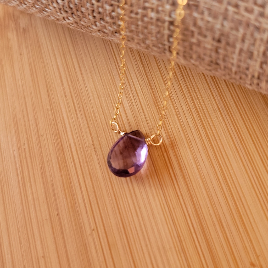 Amethyst Necklace Minimalist Crystal Gemstone February Birthstone